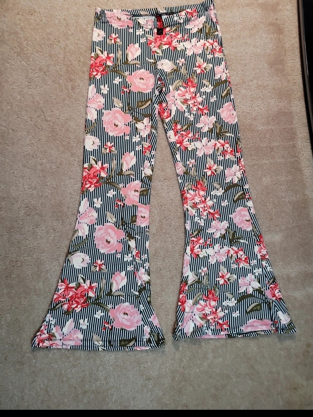 Hot Kiss Pink Floral Stripe Bell-Bottom